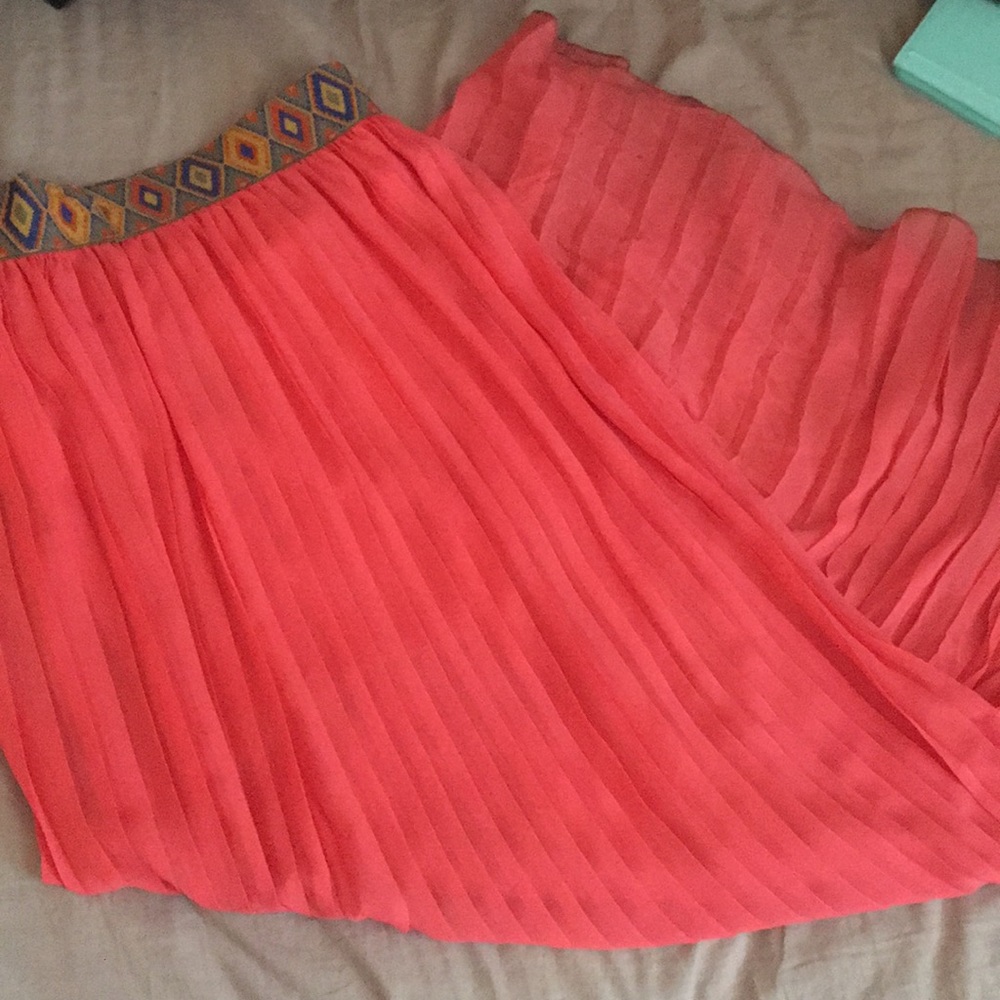 Tribal floral orange maxi skirt Coachella inspired